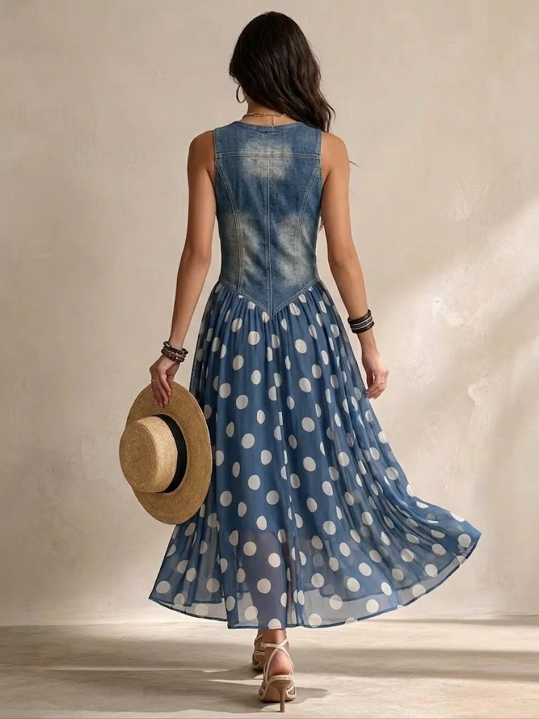 Sandra | Vestido midi de gasa con lunares