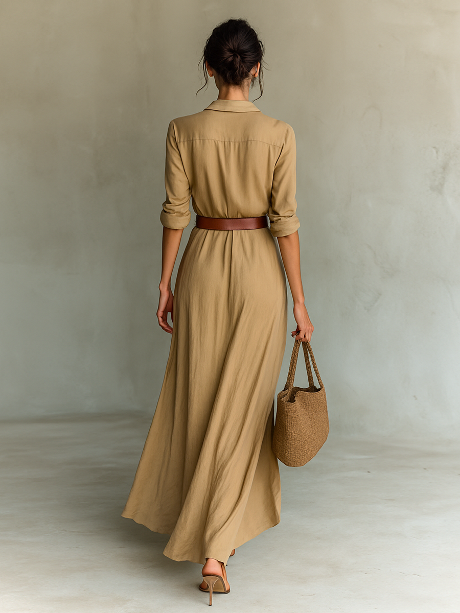Alessandra | Vestido de Manga Larga con Solapas y Cinturón para Mujer