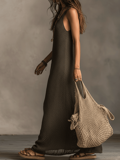 Camila | vestido largo de punto de tirantes con corte holgado