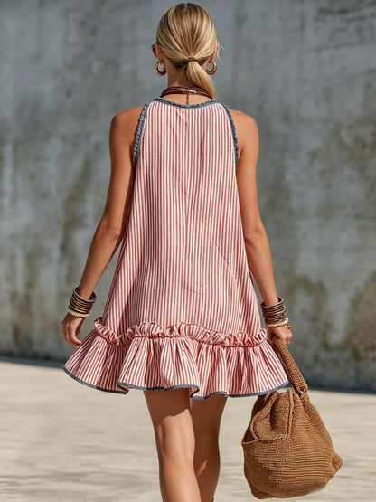 Bárbara | Vestido informal de estilo retro con rayas y volantes
