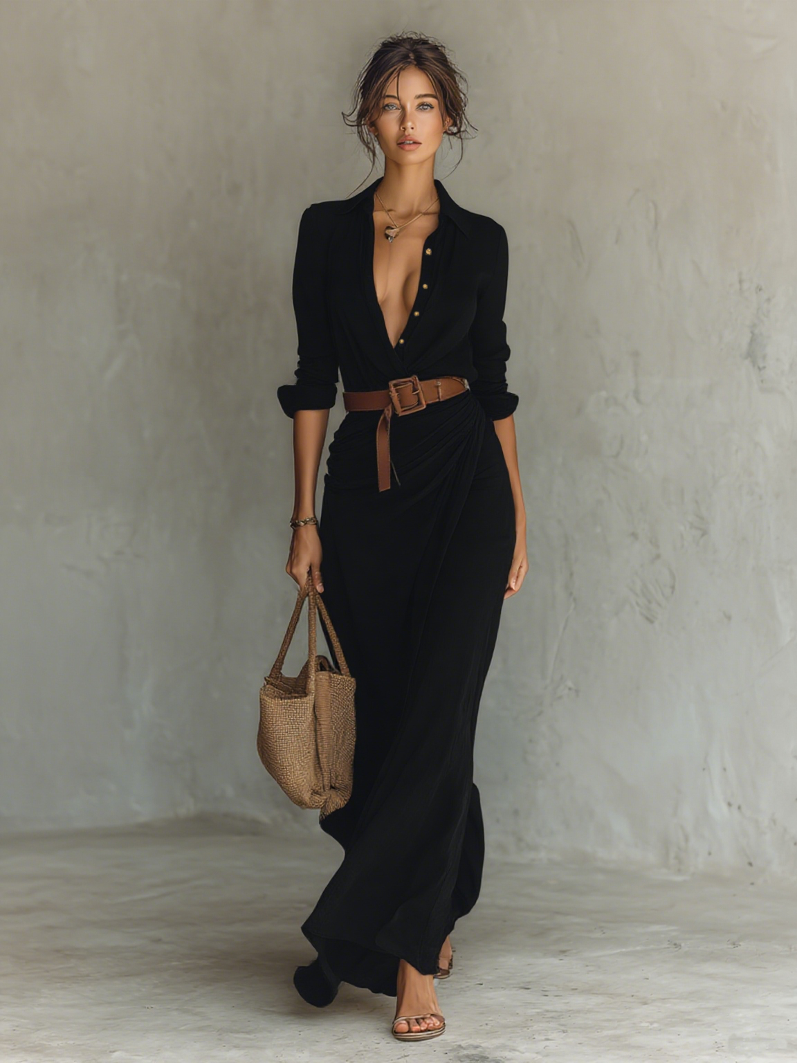 Alessandra | Vestido de Manga Larga con Solapas y Cinturón para Mujer