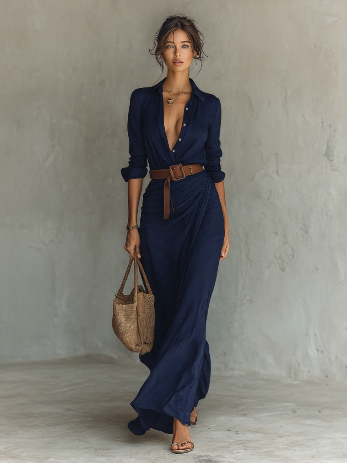 Alessandra | Vestido de Manga Larga con Solapas y Cinturón para Mujer