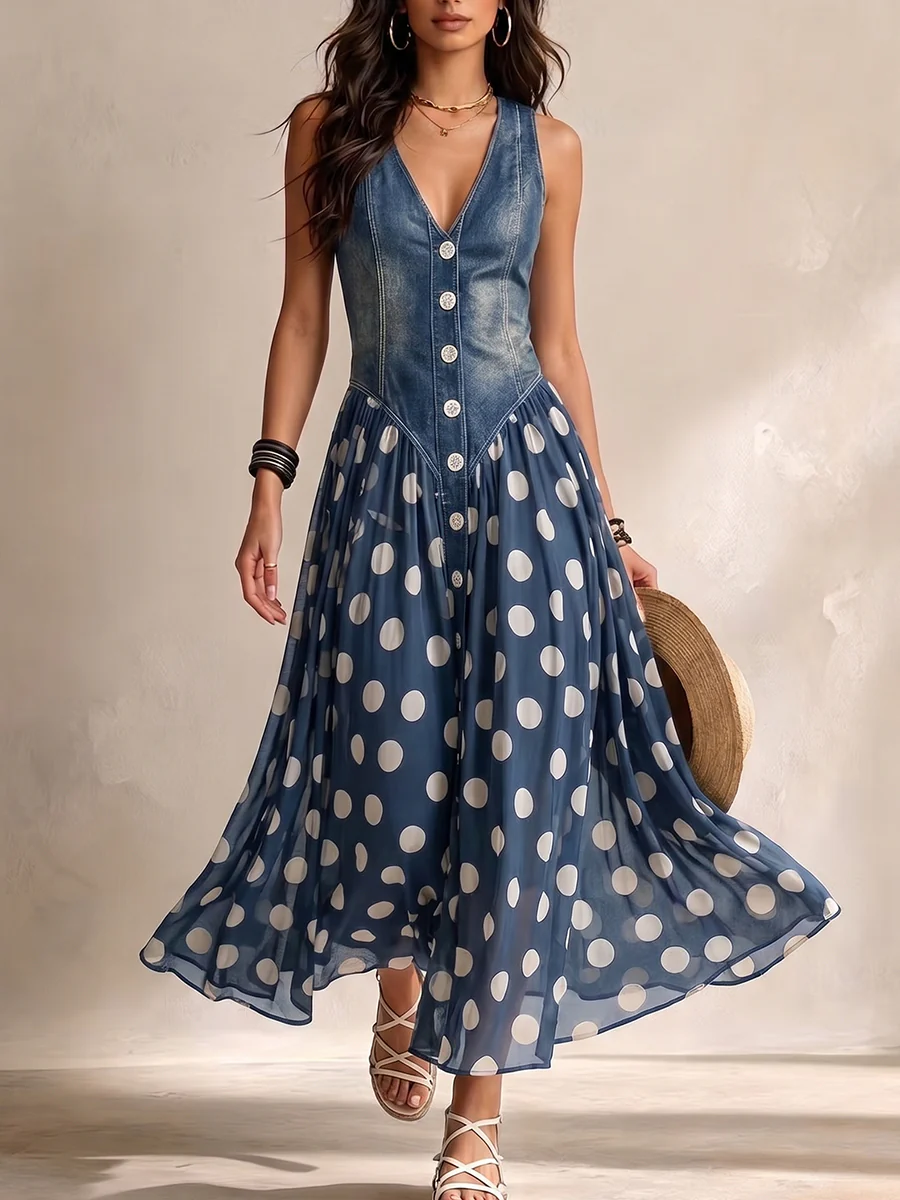Sandra | Vestido midi de gasa con lunares