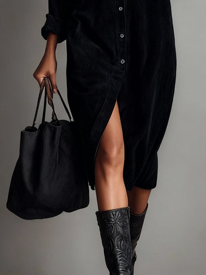 Leire | Vestido midi holgado con dos bolsillos en el pecho y corte de una sola fila de botones